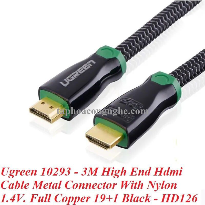 Ugreen 10293 3M màu Đen Cáp tín hiệu HDMI vỏ bọc kim loại hỗ trợ 3D 4K2K HD126 30010293